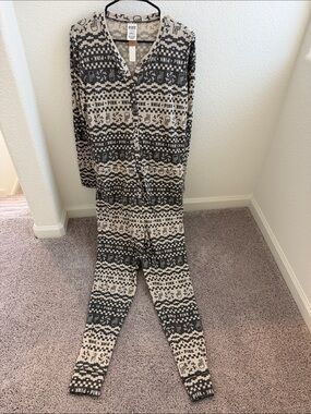 PINK Victoria's Secret Black and Cream Fair Isle One-Piece Pajama
